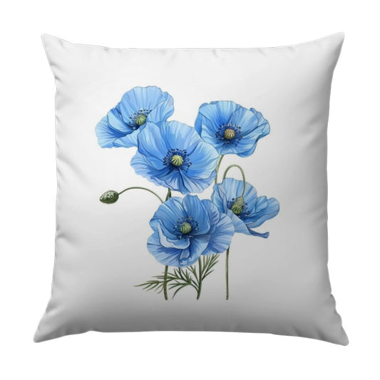 Blue Poppy Pillow, Floral Accent Pillow, Botanical Throw Pillow, Flower Garden Decor, Decorative Pillows, Home Decor Pillow - Tawshia
