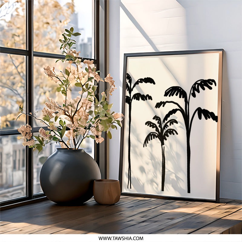 Minimalist Palm Tree Wall Art, Black and White Print, Tropical Decor, Modern Art Print, Simple Home Decor, Scandinavian Wall Art - Tawshia