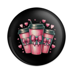Pink Coffee Pinback Button, Cute Bows Coffee Cups, Coffee Lovers, Cafe Aesthetic, Kawaii Badge, Gift Idea, Unique Design - Tawshia