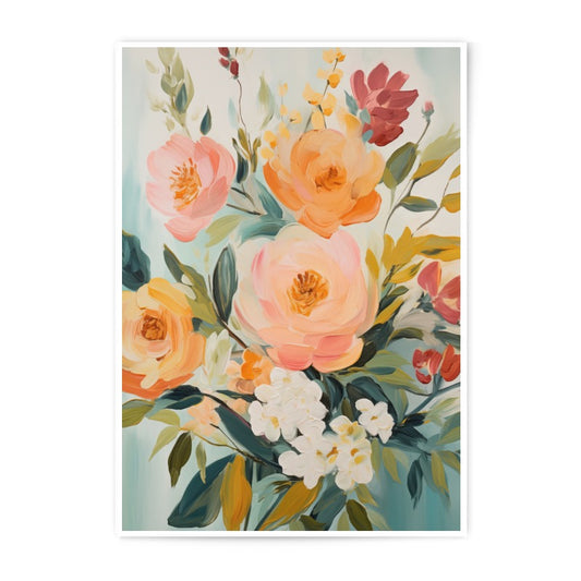 Floral Photographic Print, Peach Roses Art, Flower Bouquet Decor, Colorful Botanical Wall Art, Home Decor, Gift Idea - Tawshia