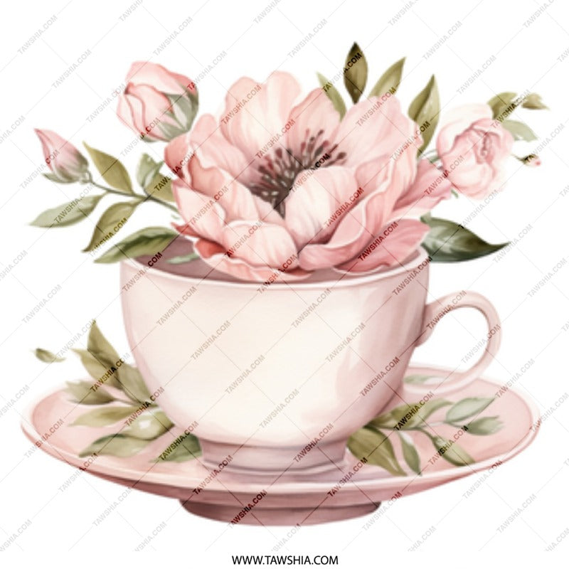 Floral Tea Cup Mug, Watercolor Flower Mug, Pink Floral Coffee Mug, Elegant Tea Lover Gift, Unique Mug Design, Cute Mug, Drinkware - Tawshia