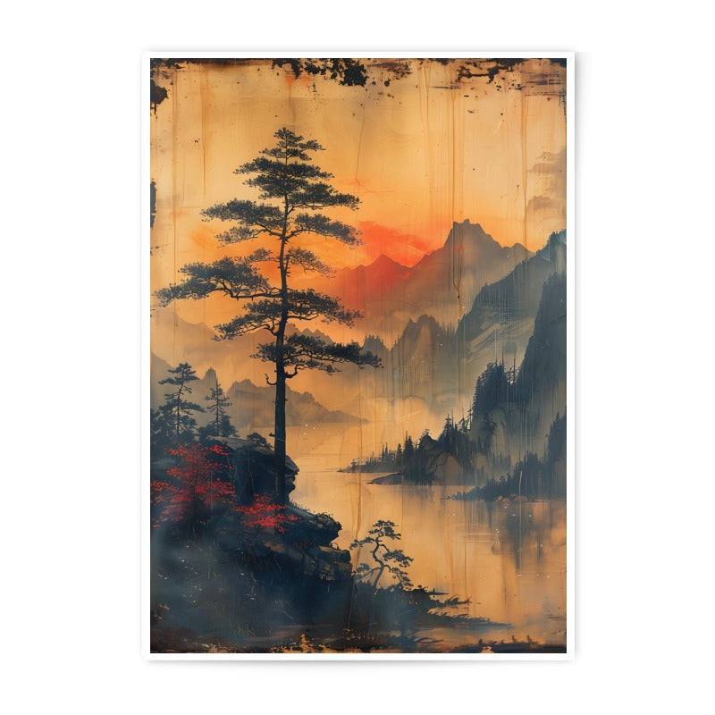 Japanese Landscape Photographic Print, Zen Art, Mountain Scenery, Asian Wall Decor, Sunset Landscape, Fine Art Photography - Tawshia
