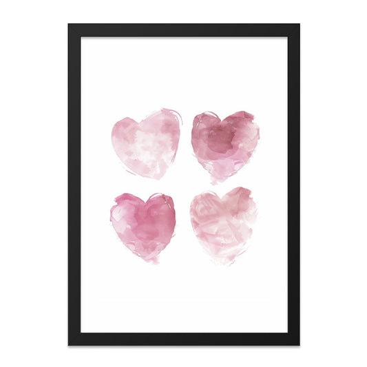 Watercolor Hearts Wall Art, Pink Love Heart Prints, Valentine's Day Gift, Romantic Wall Decor, Heart Wall Art, Home Decor - Tawshia