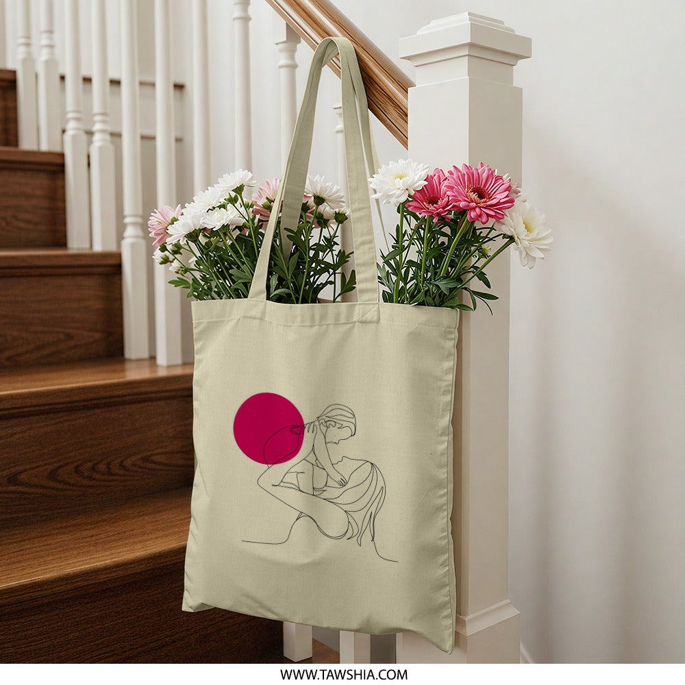 Mother and Child Line Art Tote Bag, Minimalist Art Tote, Gift for Mom, Abstract Graphic Tote Bag, Aesthetic Fashion Tote - Tawshia