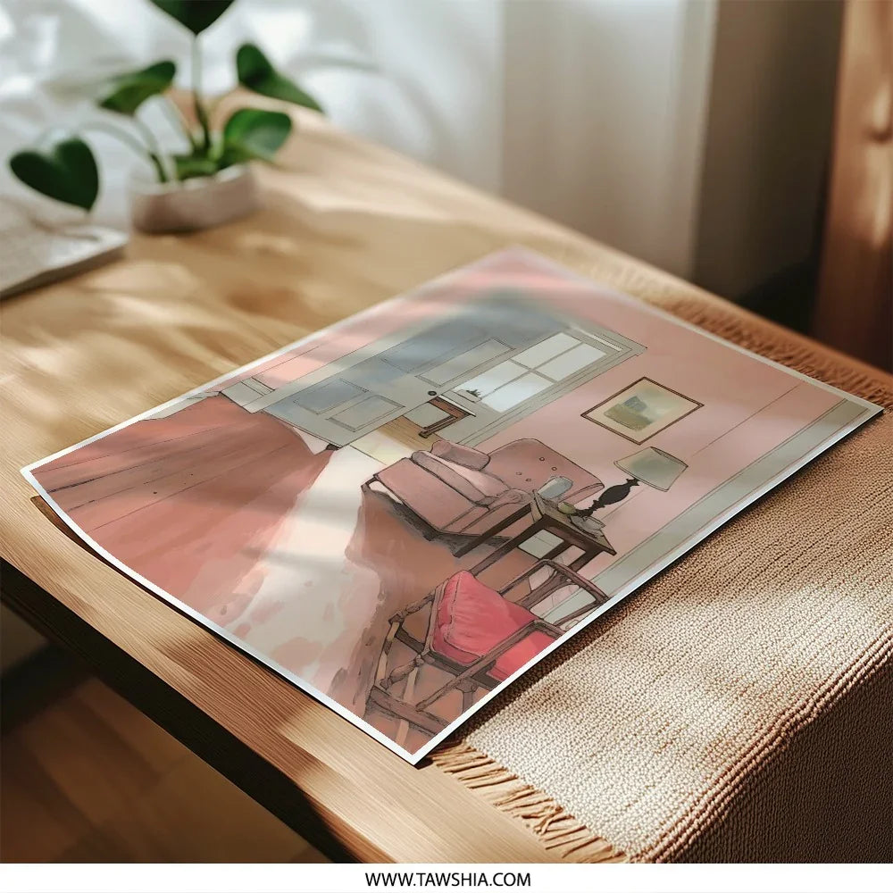 Pink Room Photographic Prints, Interior Art, Home Decor Art, Room Scene Print, Cozy Room Art, Light and Shadow Photo, Wall Art Print - Tawshia