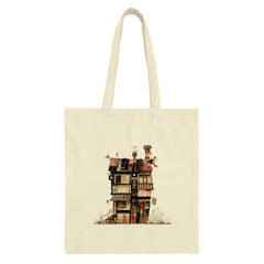 Quirky House Tote Bag, Unique Home Design, Cute Building Art, Everyday Tote, Shopper Bag, Gift Idea - Tawshia