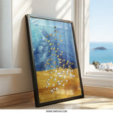 Butterfly Wall Art, Gold and Blue Decor, Abstract Butterfly Print, Nature Wall Hanging, Modern Art Print, Framed Wall Decor, Home Decor - Tawshia