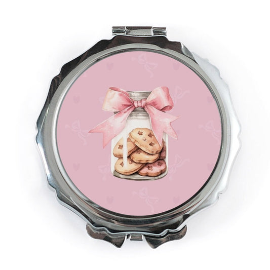 Cookie Jar Pocket Mirror, Pink Bow Compact Mirror, Cute Baking Treat Gift, Kawaii Food Lover Present, Travel Vanity Mirror - Tawshia