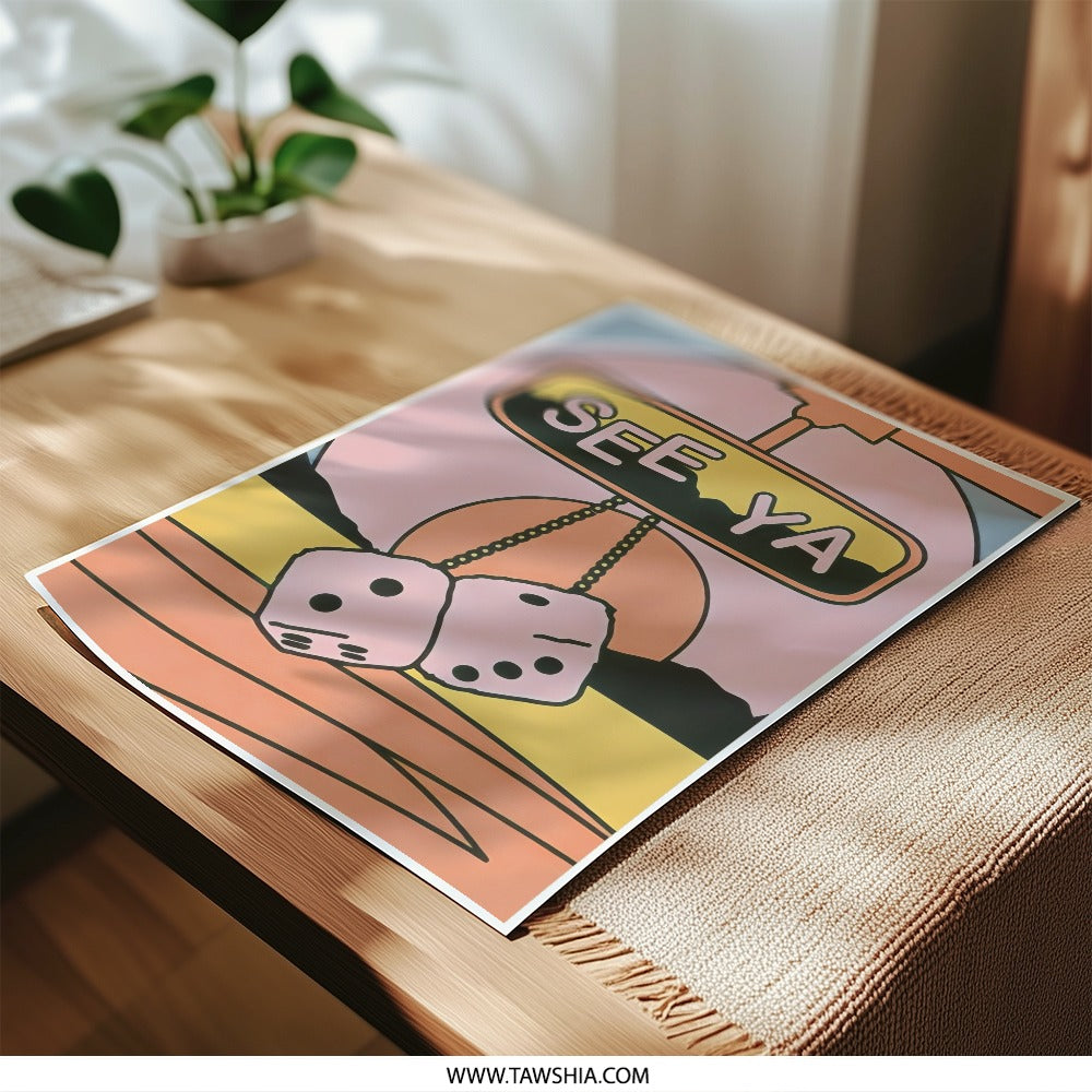 See Ya Dice Photographic Print, Retro Wall Art, Cool Aesthetic Room Decor, Funky Print, Playful Illustration, Unique Home Decor - Tawshia