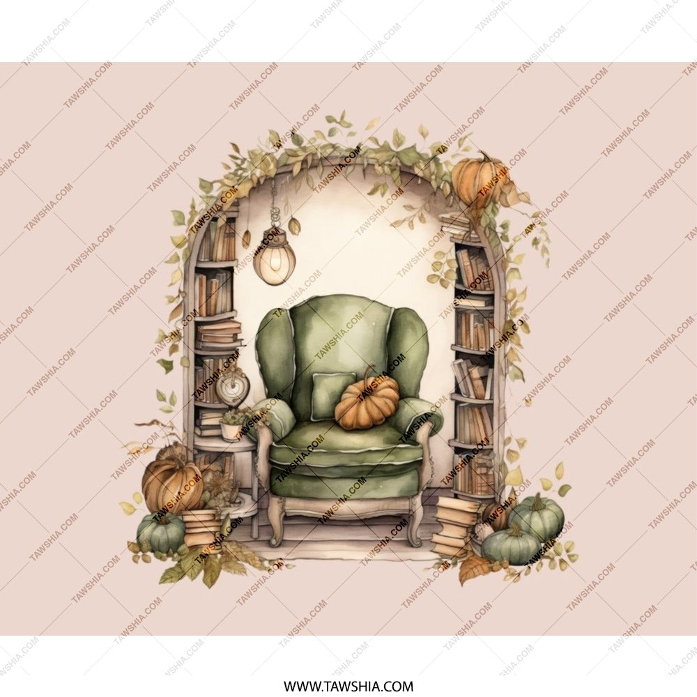 Cozy Reading Nook Mouse Pad, Autumnal Armchair Decor, Book Lover Gift, Fall Pumpkin Vibes, Home Library Desk Accessory - Tawshia