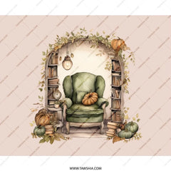 Cozy Reading Nook Mouse Pad, Autumnal Armchair Decor, Book Lover Gift, Fall Pumpkin Vibes, Home Library Desk Accessory - Tawshia