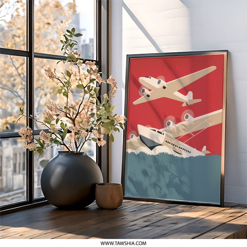 Vintage Seaplane Wall Art, Airplane Art Print, Aviation Poster, Retro Travel Art, Aviation Gift, Plane Lover Gift, Transportation Art - Tawshia