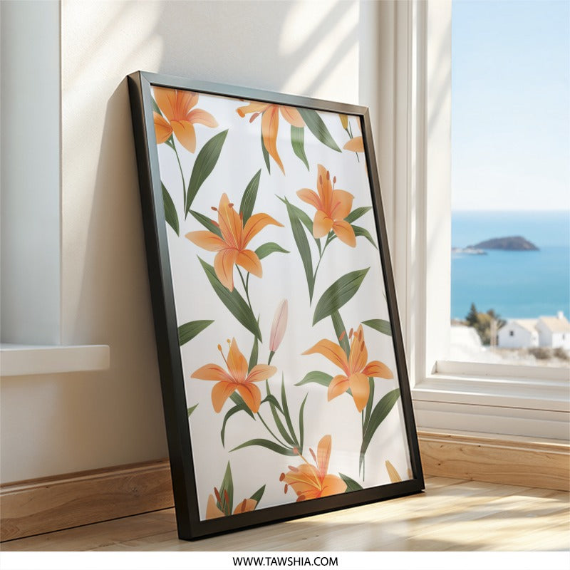 Orange Lily Wall Art Print, Floral Home Decor, Modern Flower Art, Botanical Wall Decor, Elegant Home Decor Wall Art - Tawshia