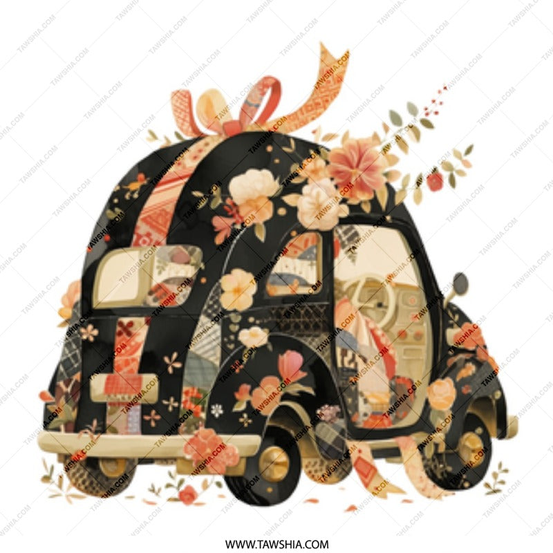 Floral Car Mug, Cute Vehicle Mug, Artistic Automotive Coffee Mug, Decorative Flower Mug, Car Lover Gift Idea, Quirky Graphic Mug - Tawshia