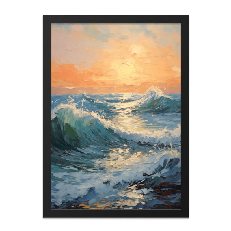 Ocean Waves Wall Art, Sunrise Seascape Painting, Coastal Decor Print, Impressionist Style Artwork, Home Decor - Tawshia
