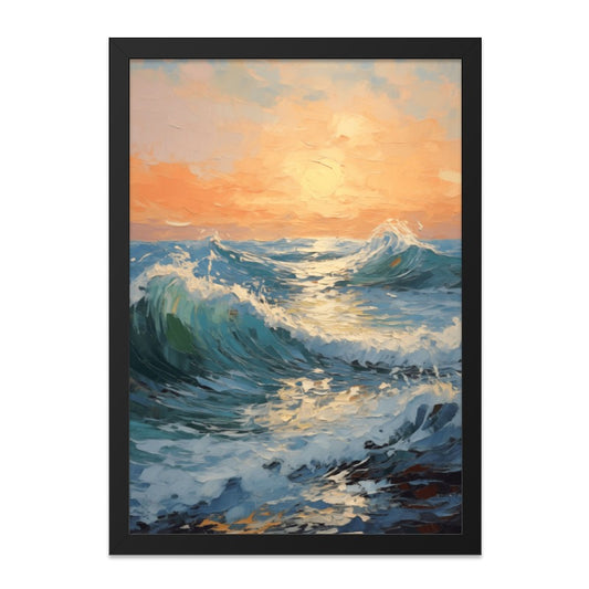 Ocean Waves Wall Art, Sunrise Seascape Painting, Coastal Decor Print, Impressionist Style Artwork, Home Decor - Tawshia