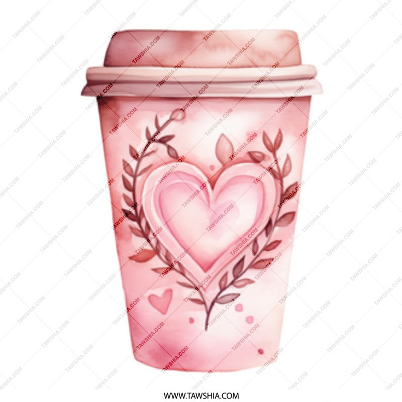 Pink Coffee Cup Mug, Heart Mug, Floral Design Mug, Love Coffee Mug, Valentine's Day Mug, Gift for Her, Everyday Mug - Tawshia