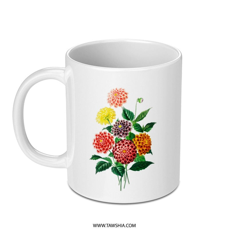 Dahlia Flower Bouquet Mug, Floral Mug, Garden Flower Mug, Botanical Mug, Colorful Flower Mug, Gift for Gardener, Coffee Mug, Tea Mug - Tawshia