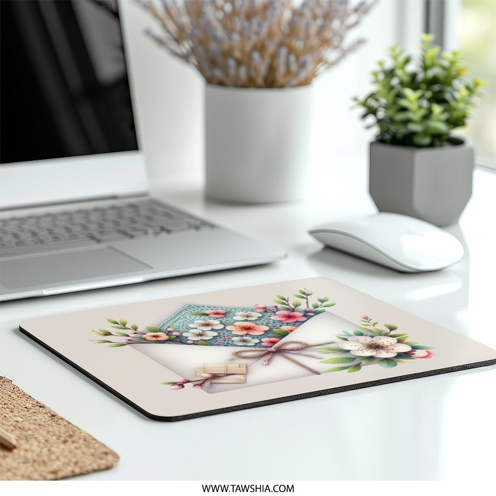 Floral Envelope Mouse Pad, Flower Mousepad, Spring Decor Desk Mat, Cute Office Decor, Letter and Blossom Mouse Pad, Work From Home Gift - Tawshia