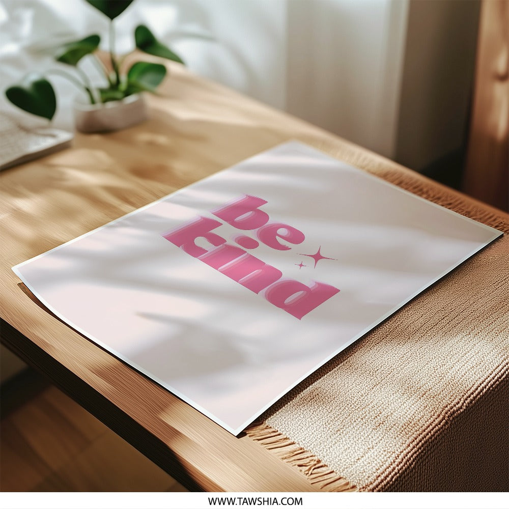 Be Kind Photographic Print, Pink Wall Art, Positive Message Poster, Inspirational Decor, Trendy Home Accent, Sparkle Art - Tawshia