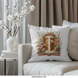 Floral Doorway Pillow, Book and Flowers Decor, Spring Theme Cushion, Decorative Pillow, Reading Nook Pillow, Whimsical Pillow - Tawshia