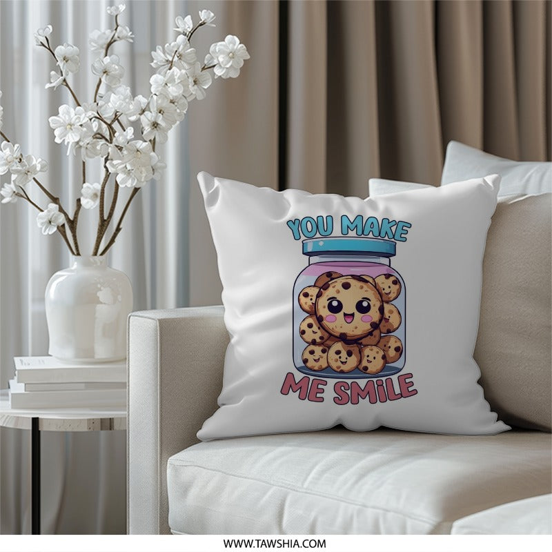 You Make Me Smile Pillow, Cute Cookie Pillow, Cookie Jar Design, Home Decor Pillow, Gift For Baker, Cartoon Cookies, Fun Throw Pillow - Tawshia