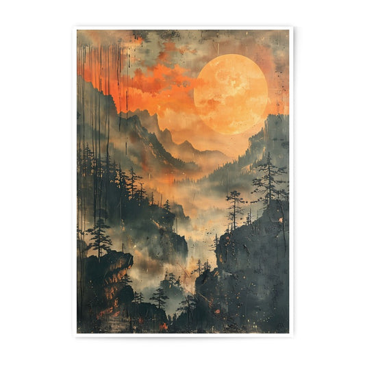 Full Moon Photographic Print, Mountain Landscape Art, Nature Wall Decor, Dramatic Sky Fine Art, Atmospheric Scenery Photography - Tawshia