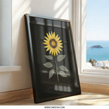 Sunflower Wall Art, Floral Print, Botanical Wall Decor, Modern Home Decor, Black Background Art, Summer Flower Art, Gift Idea - Tawshia