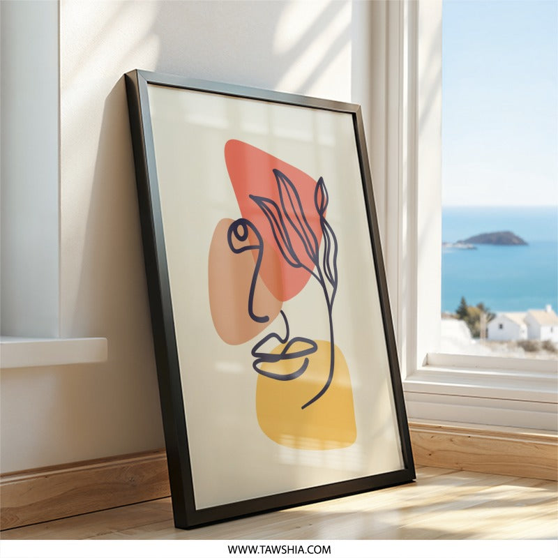 Abstract Face Wall Art, Modern Art Print, Minimalist Line Art, Boho Wall Decor, Contemporary Art Poster, Home Decor Gift, Framed Wall Art - Tawshia