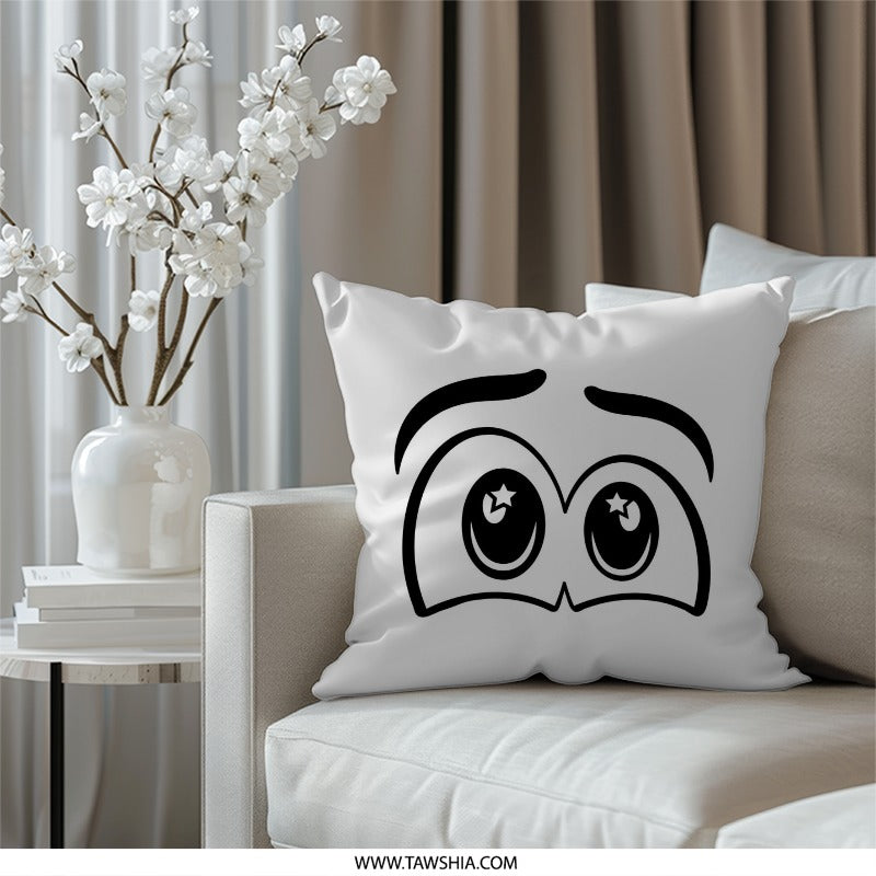 Cartoon Eyes Pillow, Cute Pillow, Fun Home Decor, Starry Eyes, Decorative Throw Pillow, Black and White Design, Unique Gift Idea - Tawshia