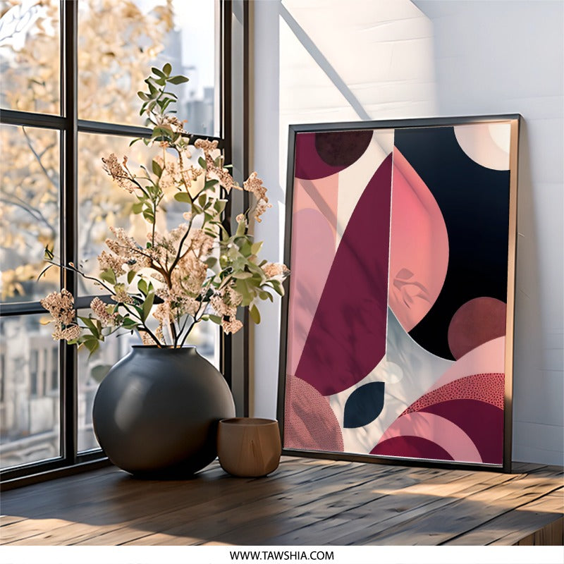 Abstract Shapes Wall Art, Geometric Art Print, Modern Art Decor, Pink and Burgundy Art, Contemporary Wall Decor, Home Art Prints - Tawshia