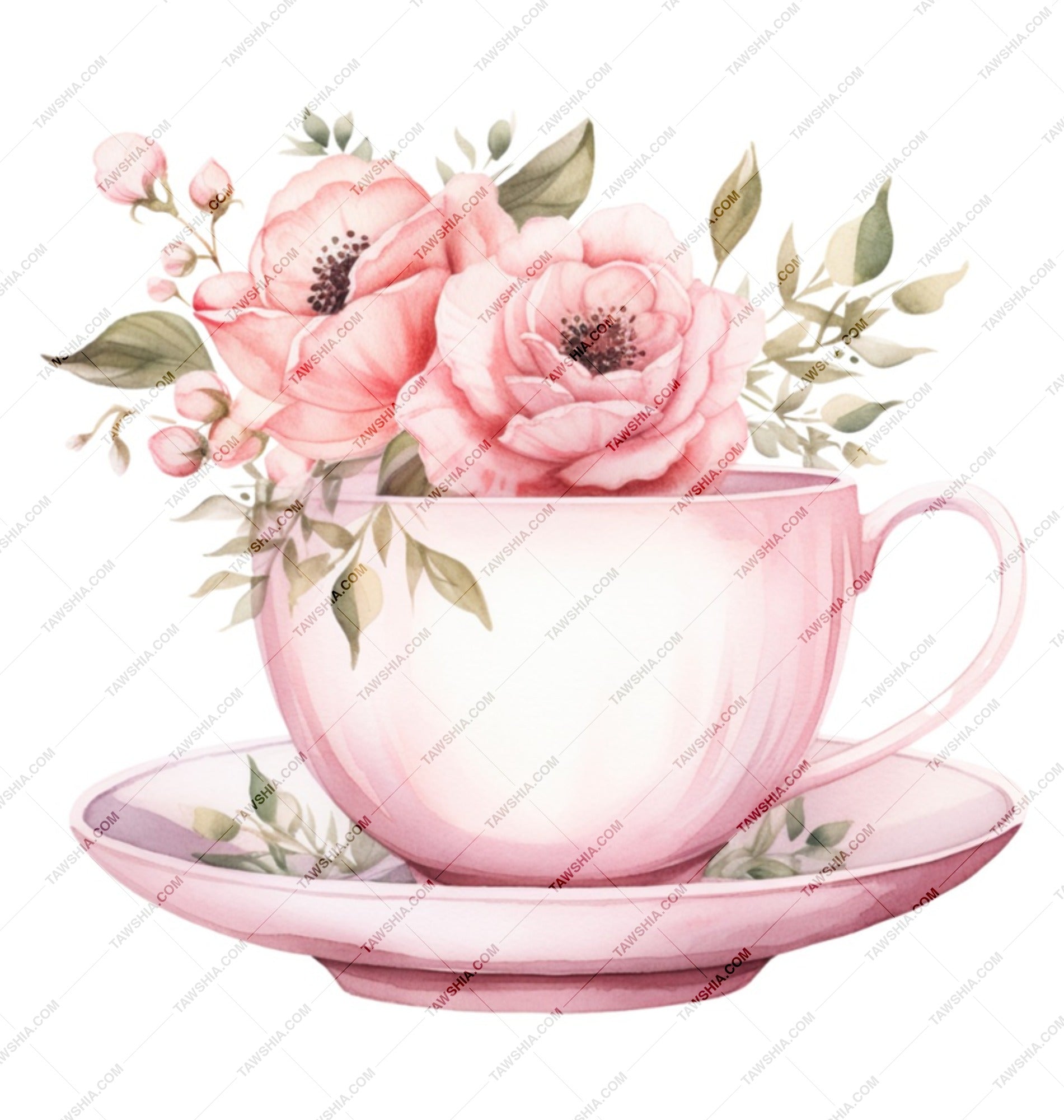 Floral Mug, Tea Cup Design Mug, Watercolor Roses Mug, Flower Lover Gift, Tea Party Mug, Unique Coffee Mug, Pink Floral Mug - Tawshia