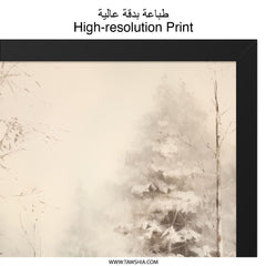 Winter Forest Wall Art, Snowy Landscape Print, Birch Trees Painting, Lake Scene Decor, Rustic Home Art, Nature Wall Decor, Winter Art - Tawshia
