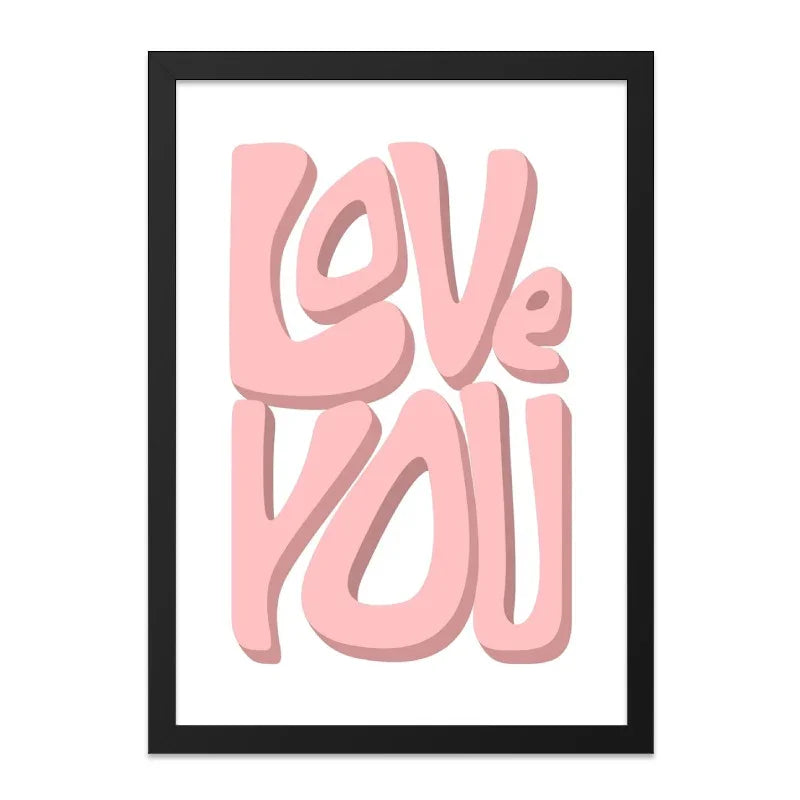 Love You Wall Art, Pink Typography Print, Trendy Home Decor, Modern Art Print, Minimalist Design, Gift for Her, Valentine's Day Gift - Tawshia