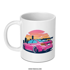 Pink M4 Mug, Retro Car Art, JDM Mug, Automotive Gift, Car Lover Mug, Sunset Mug, Cool Car Mug, Aesthetic Mug, Gift for Him, Pink Car Mug - Tawshia