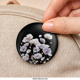 Floral Pinback Button, White Flowers, Black Background, Aesthetic Button, Elegant Pin, Gift Idea, Flower Lover Gift, Trendy Button - Tawshia