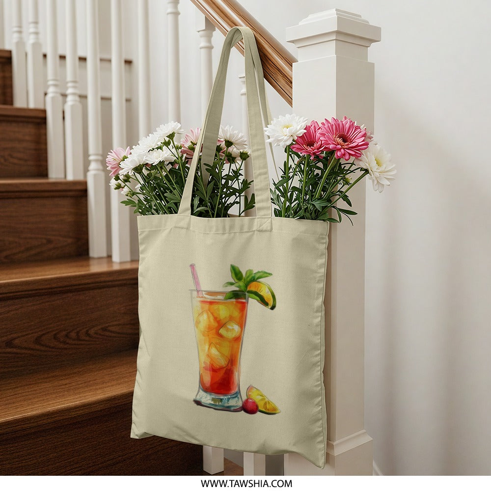 Tropical Cocktail Tote Bag, Summer Drink, Fruit Beverage Bag, Party Accessory, Stylish Handbag, Gift Idea for Cocktail Lovers, Beach Bag - Tawshia