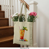Tropical Cocktail Tote Bag, Summer Drink, Fruit Beverage Bag, Party Accessory, Stylish Handbag, Gift Idea for Cocktail Lovers, Beach Bag - Tawshia