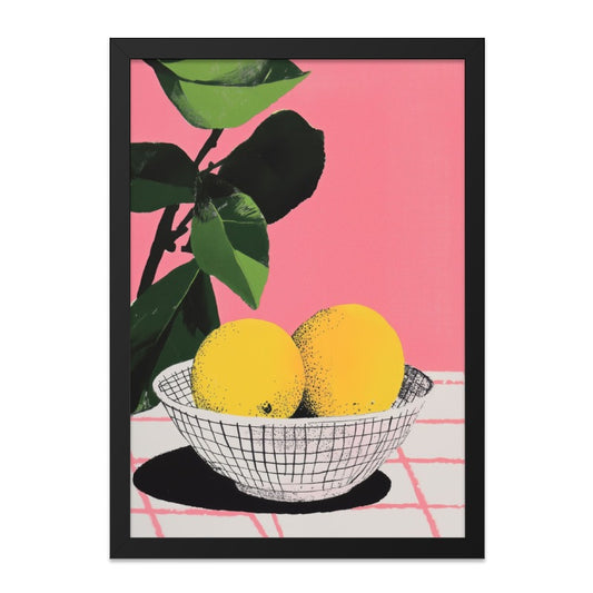 Lemon Still Life Wall Art, Pink Kitchen Art, Citrus Fruit Print, Modern Food Art, Vibrant Home Decor, Kitchen Wall Decor - Tawshia