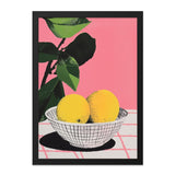 Lemon Still Life Wall Art, Pink Kitchen Art, Citrus Fruit Print, Modern Food Art, Vibrant Home Decor, Kitchen Wall Decor - Tawshia