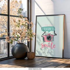 Camera Wall Art, Smile Wall Decor, Inspirational Art Print, Cute Gift Idea, Positive Affirmation, Home Decor, Photo Lover Gift - Tawshia