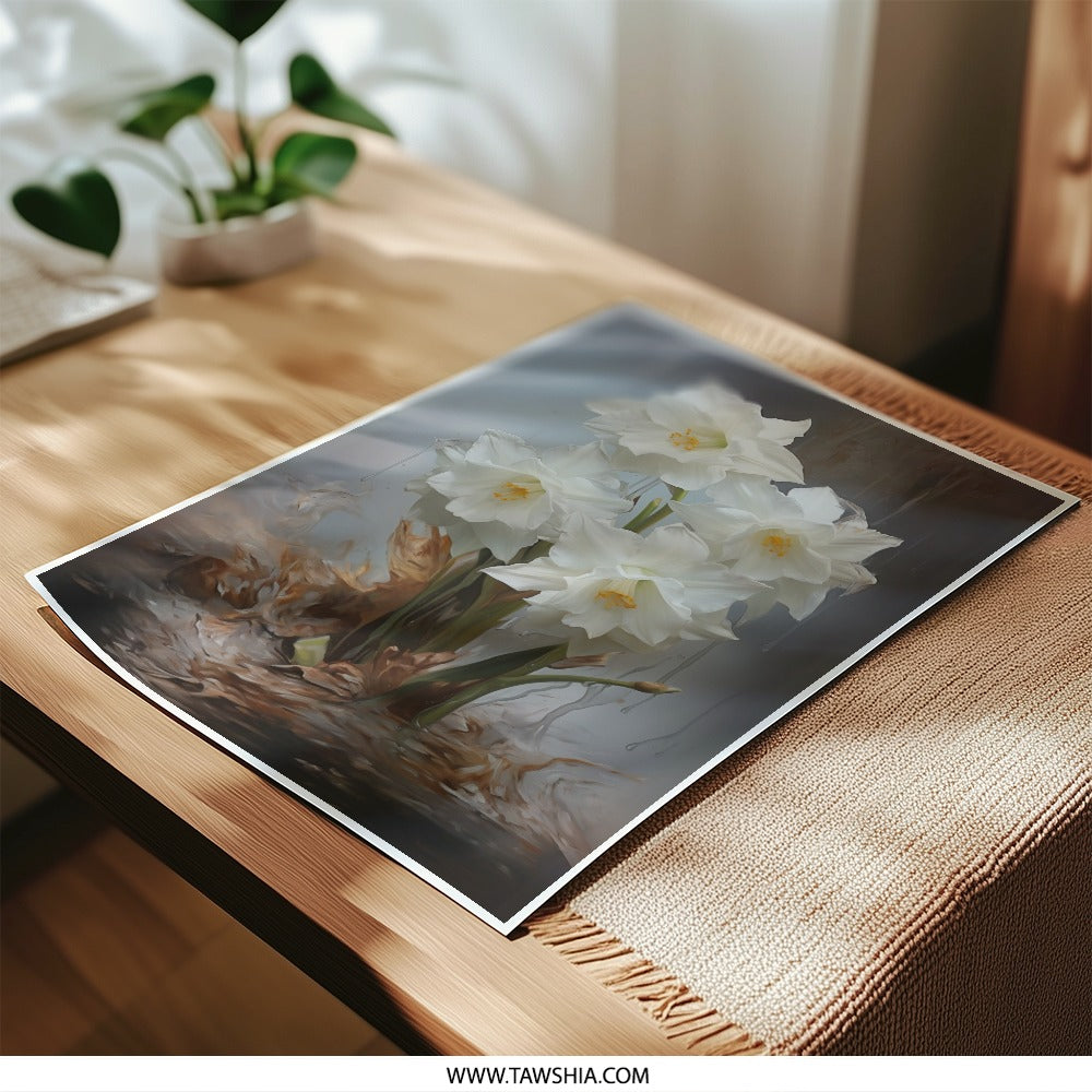 White Narcissus Photographic Print, Floral Wall Art, Flower Photography, Botanical Art Print, Modern Home Decor, Spring Flowers - Tawshia