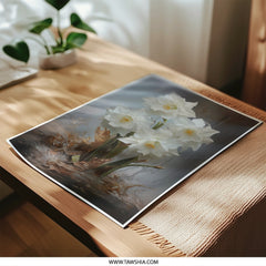 White Narcissus Photographic Print, Floral Wall Art, Flower Photography, Botanical Art Print, Modern Home Decor, Spring Flowers - Tawshia