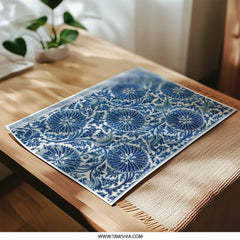 Blue Floral Photographic Print, Oriental Design, Traditional Pattern Art, Asian Decor, Elegant Wall Art, Home Decor, Fine Art Print - Tawshia