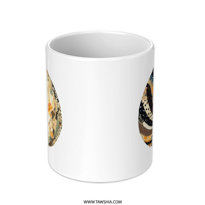 Floral Patchwork Mug, Coffee Mug, Tea Mug, Artistic Mug, Novelty Mug, Gift Mug, Decorative Mug, Trendy Mug SKU: MG10004218 - Tawshia