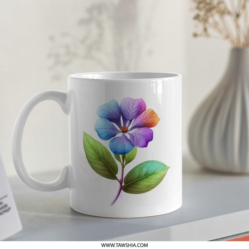 Colorful Flower Mug, Floral Coffee Cup, Unique Flower Design, Artistic Mug, Gift for Her, Flower Lover Mug, Rainbow Flower Mug, Tea Cup - Tawshia