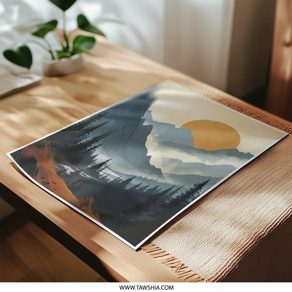 Mountain Sunset Photographic Print, Landscape Art Print, Nature Wall Art, Home Decor, Scenery Print, Sunset Landscape, Printable Art - Tawshia
