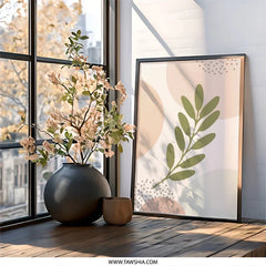 Minimalist Botanical Wall Art, Abstract Leaf Print, Modern Boho Decor, Neutral Tone Art Print, Plant Illustration, Home Decor Art - Tawshia