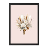 Rose Bouquet Wall Art, Feather Arrangement Print, Neutral Tone Floral Home Decor, Boho Style Artwork, Minimalist Gift Idea, Framed Art - Tawshia