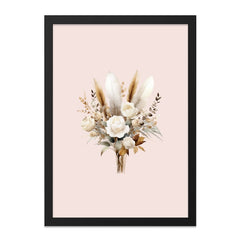 Rose Bouquet Wall Art, Feather Arrangement Print, Neutral Tone Floral Home Decor, Boho Style Artwork, Minimalist Gift Idea, Framed Art - Tawshia